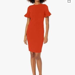 Calvin Klein Women's Short Flutter Sleeved Sheath Dress size 12 color red